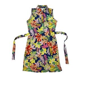 J‎ McLaughlin Sleeveless Dolly Dress Womens M Colorful Hibiscus Catalina Cloth